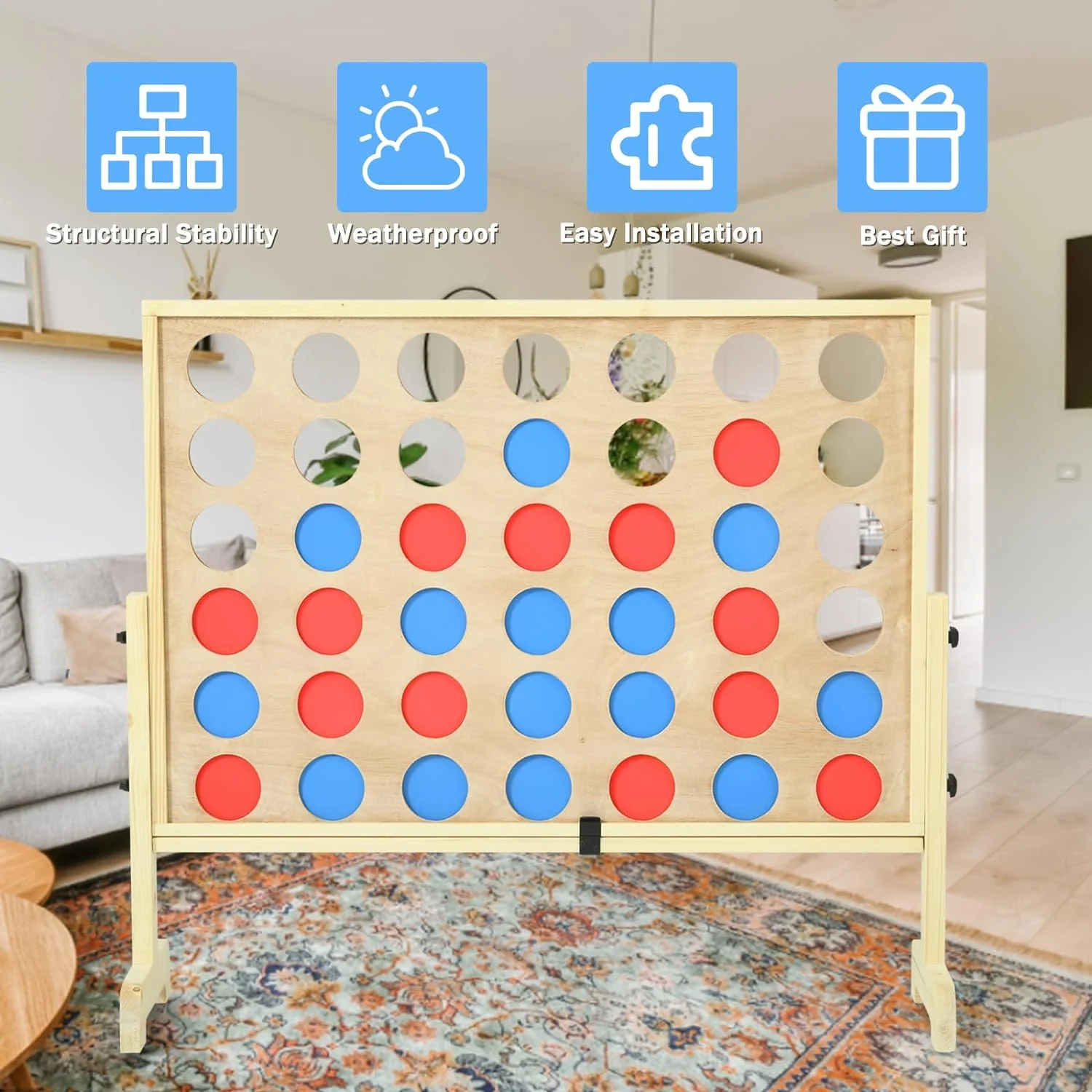 RayChee Premium Giant 4 in a Row Connect Games, Wooden Connect Four Game Jumbo, Connect 4 Giant Yard Game w/42 Pcs Chips