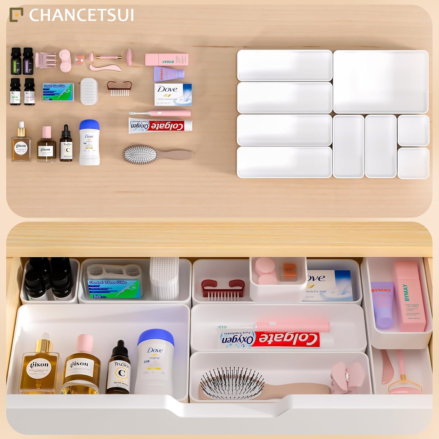 fdbtgysdb 9 Pcs Stackable Drawer Organizer Trays Set  Multifunctional Stackable Storage Trays for Vanity  Bathroom  Kitchen  Desk Drawer Organizer