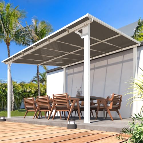 AECOJOY 10&rsquo; x 10&rsquo; Gazebo, Wall Mounted Gazebos Pergola on Clearance, Outdoor Patio Lean to Gazebo Awnings for Deck, Porch