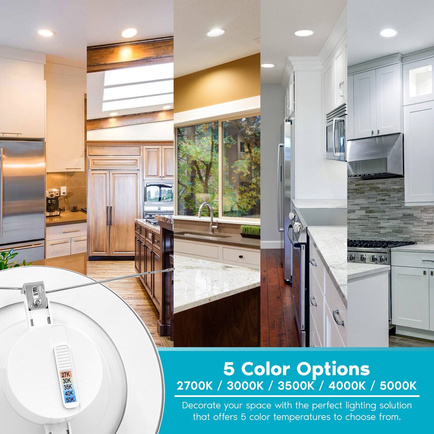 Luxrite 5/6 in. Can Light 14W to 90W 5-Color Selectable Dimmable Smooth Trim Remodel Integrated LED Recessed Light Kit (12-Pack)