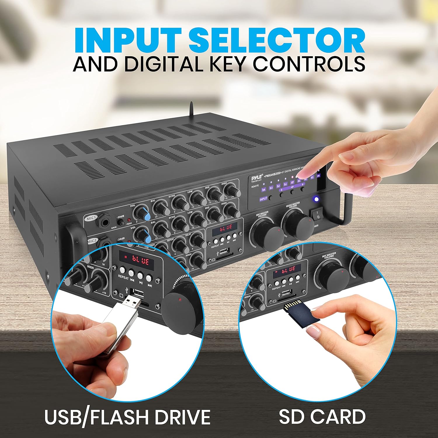 Dual Channel Bluetooth Mixing Amplifier - 2000W Rack Mount Karaoke Sound Mixer Audio Home Stereo Receiver Box System w/ RCA, USB, AUX - For Speaker