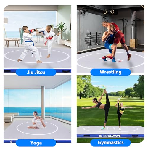 COOLWAVE 10x10 FT Inflatable Wrestling Mat Jiu Jitsu and BJJ Mats for Home with Soft Landings and Nice Bounce Great for MMA, Martial Art, Boxing