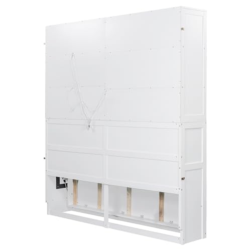 SOFTSEA Twin Size Murphy Bed Frame with Storage Cabinet and Shelves, Foldable Wall Bed with Light & USB for Guest Room, No Box Spring Needed, Gray