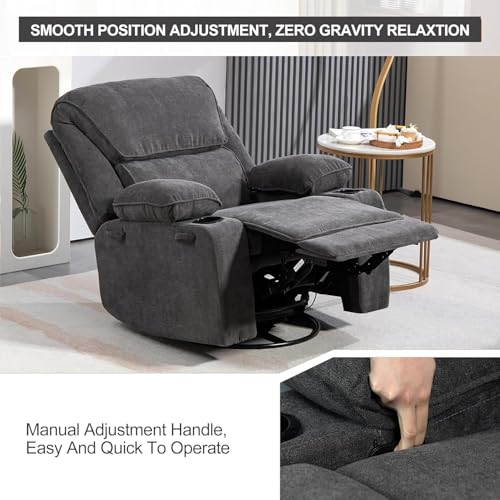 Rocker Recliner Chair with Massage and Heated, 360°Swivel Rocking Chairs with Cup Holders Remote Control for Living Room (Gray Oatmeal)