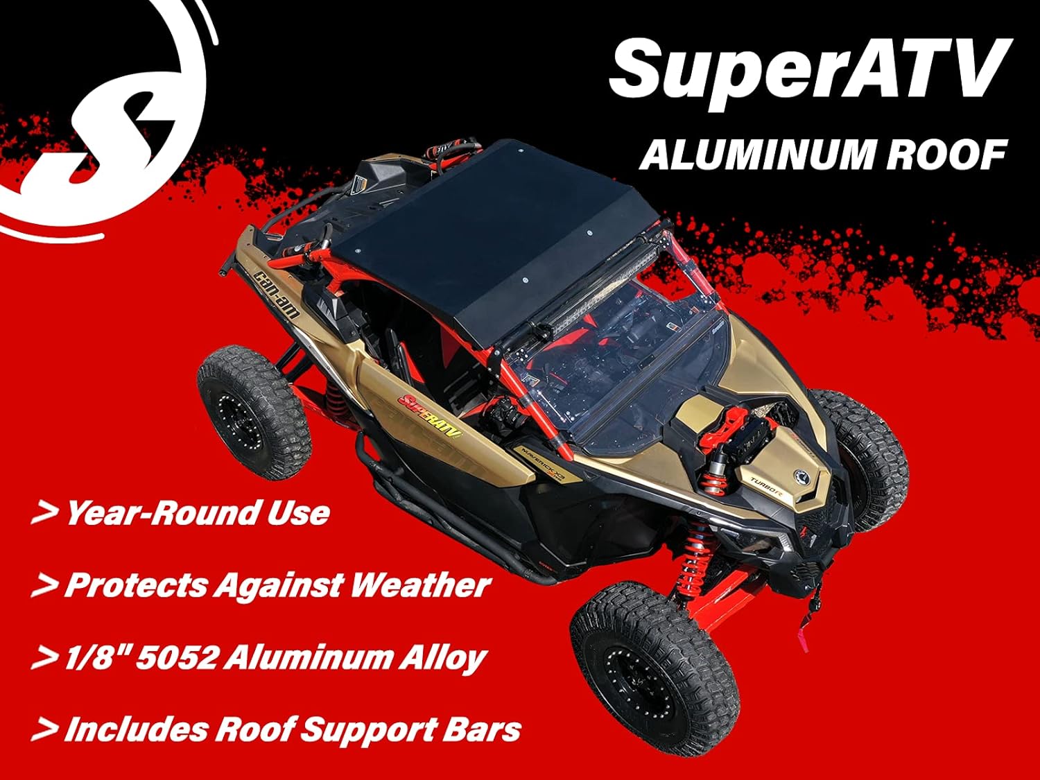 SuperATV Aluminum Roof for Can Am Maverick X3 (See Fitment) | Can Am Roof Great for Year-Round Use | 1/8 5052 Aluminum Alloy | X3 Roof Protects