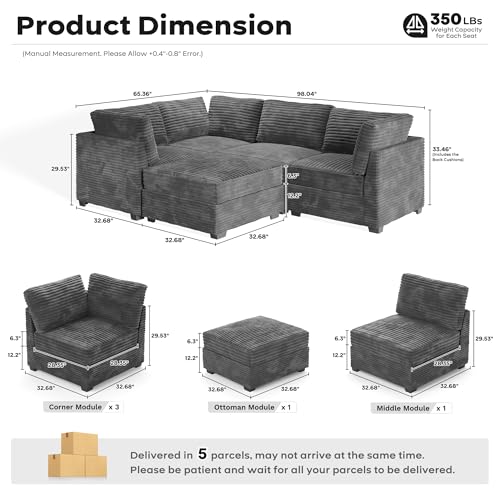 ovios 130.7" Modular Sectional Sofa Couch, U-Shaped Cloud Couches with 2 Ottomans Chaise