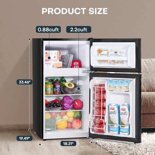 Upstreman 3.1 Cu.Ft Mini Fridge with Freezer, Double Door Mini Fridge, Dorm Essentials, Adjustable Thermostat, Energy Saving, Mini Fridge for Office