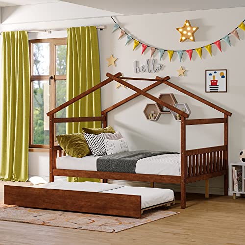 Full Size House Bed for Kids, Montessori Bed Full Size Platform Bed Frame with 2 Drawers, Headboard and Footboard