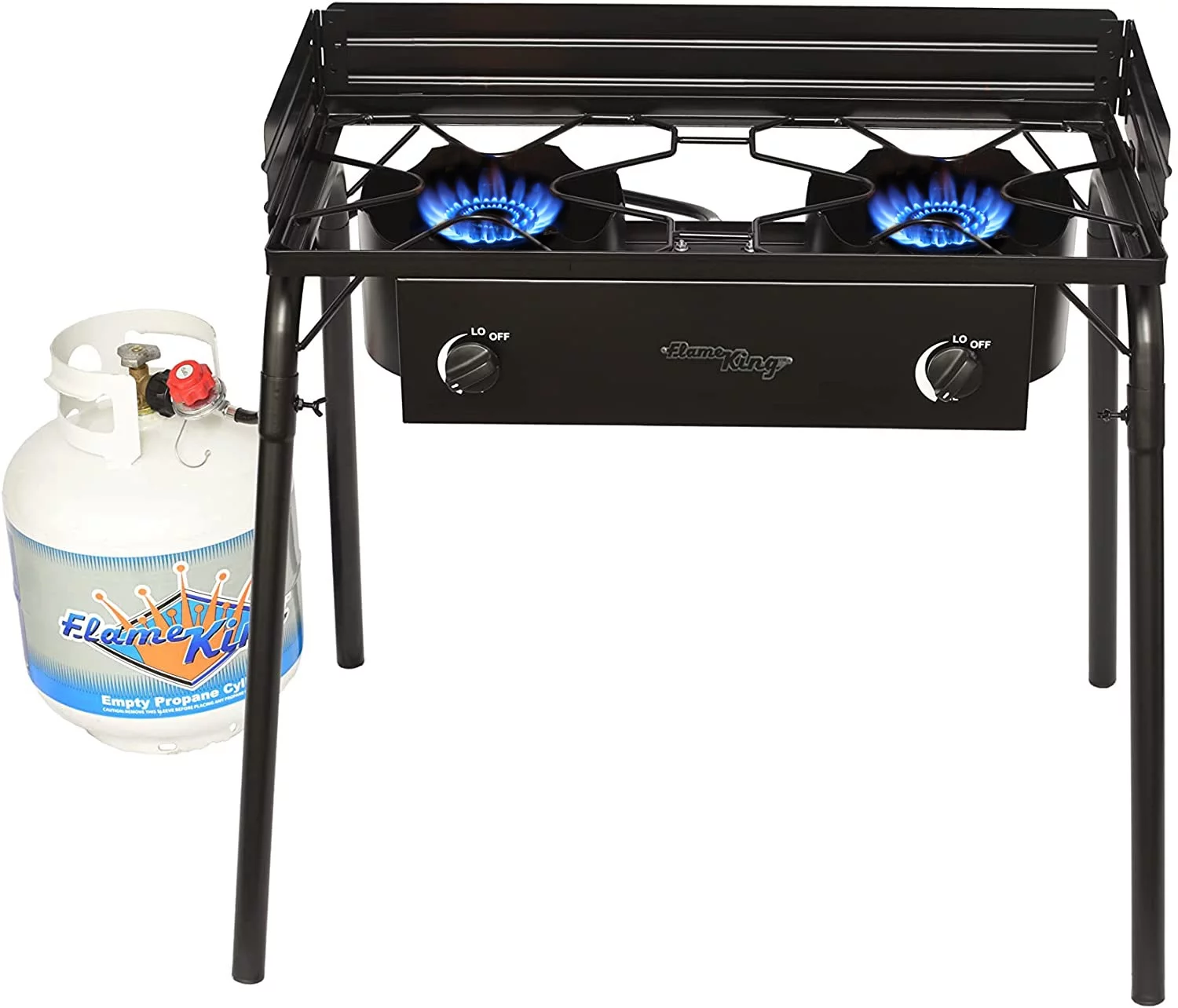 Flame King 200,000 BTU LP Gas Standup 2 Burner Cooktop Stove with Regulator Hose