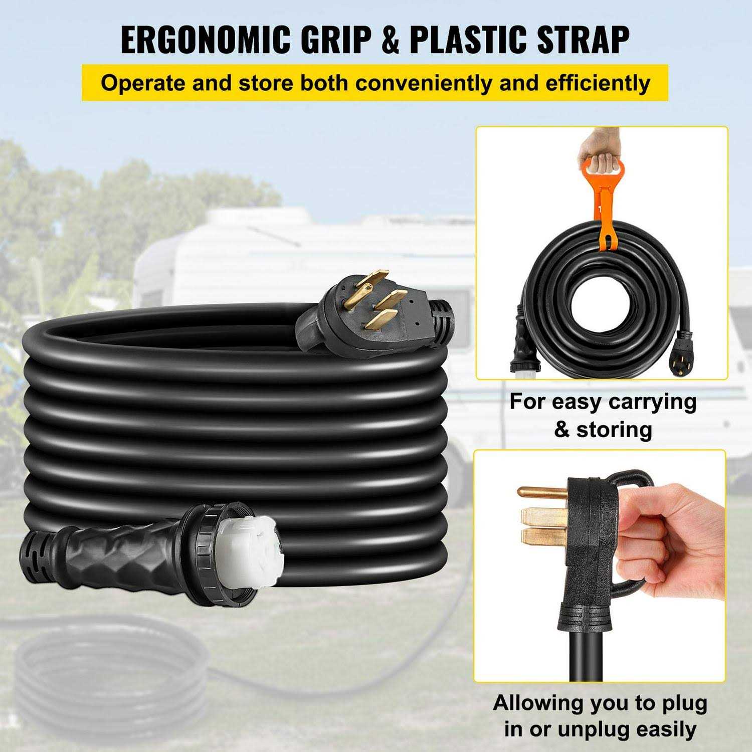 VEVOR RV Shore Power Extension Cord 36FT 50 Amp Weatherproof Heavy Duty 6/3 + 8/1 STW Twist Lock Cord 50 Amp RV Replacement Cor