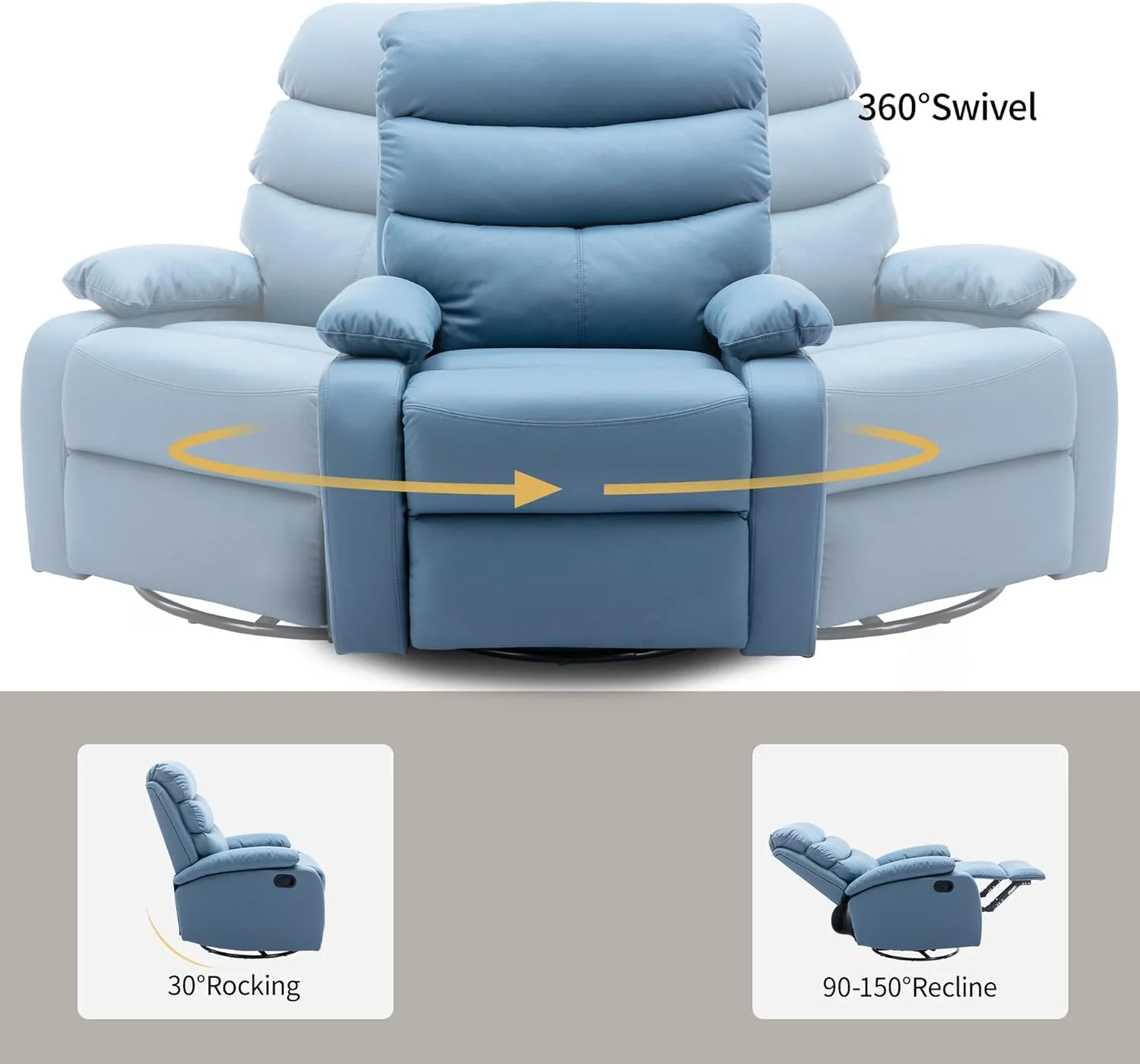 Alwalue Manual Glider Swivel Rocker Recliner Chairs with Tech Cloth Overstuffed Single Sofa Recliner Chair for Living Room,Nursery - Blue