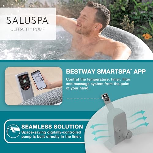 Bestway SaluSpa St Moritz Large Round AirJet 7 Person Inflatable Hot Tub Portable Outdoor Spa with 180 Soothing AirJets and Cover, Brown