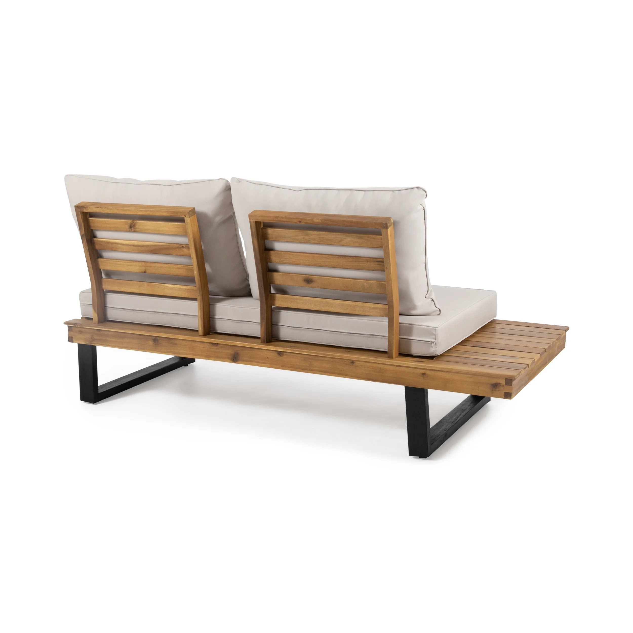 Noble House Draven 4 Pc Outdoor Patio Sectional Set, Beige/Teak Acacia Wood Water Resistant