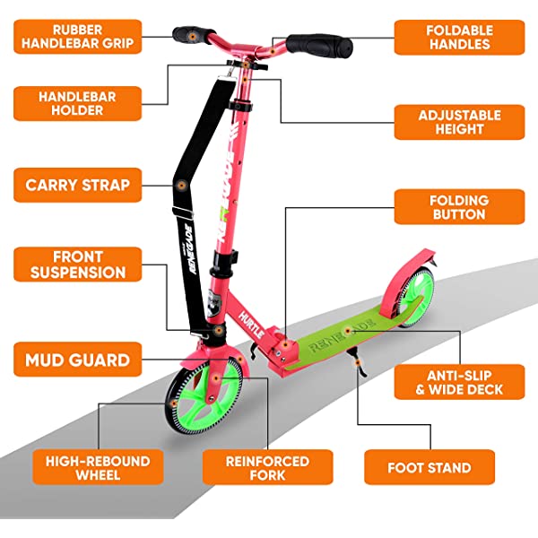 Hurtle Scooter &ndash; Scooter for Teenager &ndash; Kick Scooter &ndash; 2 Wheel Scooter with Adjustable T-Bar Handlebar &ndash