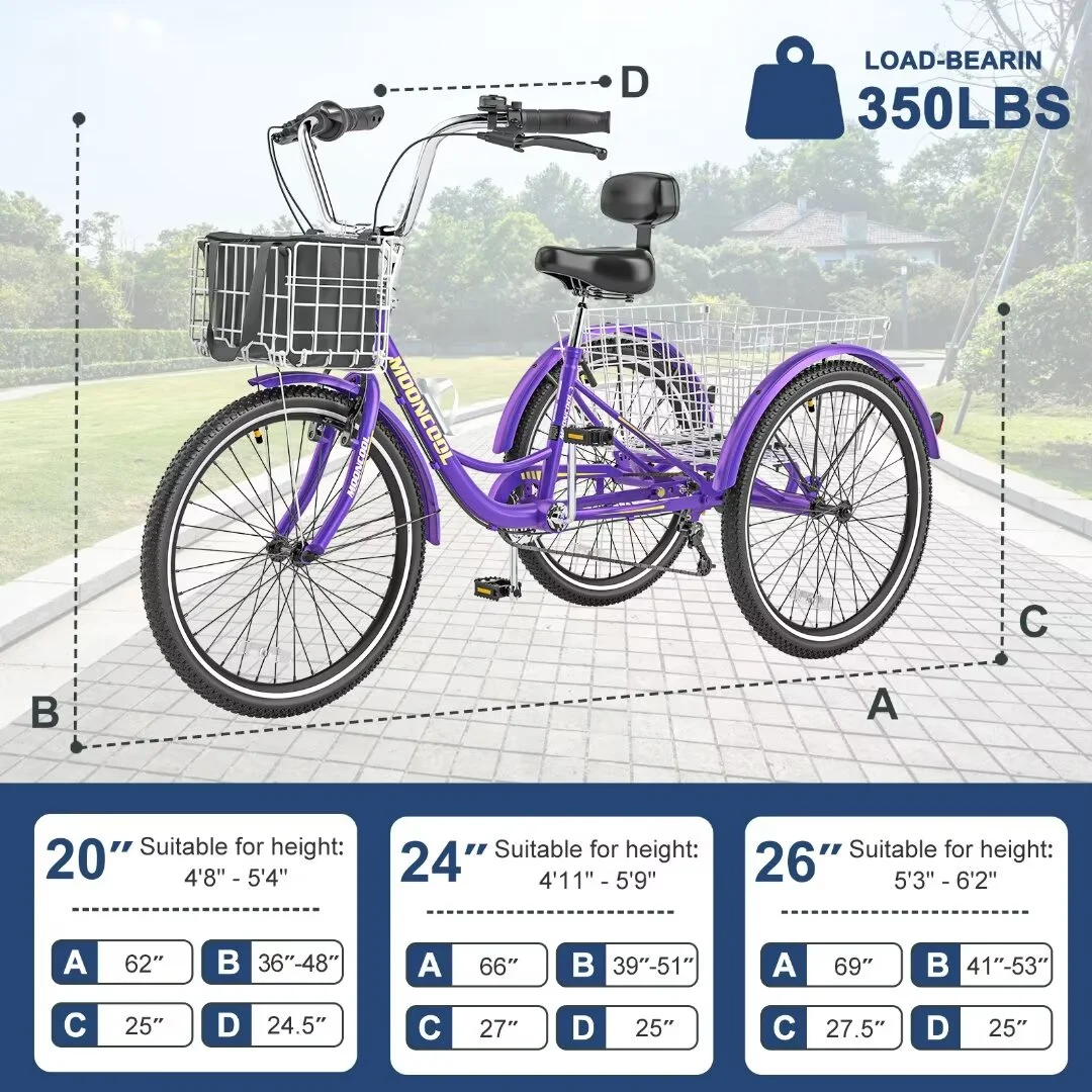 Docred Adult Tricycle 7 Speed 24 Inch Three Wheel Bike Cruiser Trike for Men/Women/Seniors