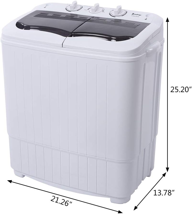 Portable Mini Twin Tub Washing Machine, Laundry Machine with Drain Pump, Semi-automatic 7.7lbs Washer 6.6lbs Spinner Combo for Dorms, Apartments, RVs
