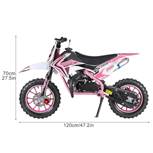 50cc 2-Stroke Kids Dirt Bike Kids Motorcycle Gas Dirt Bike Mini Dirt Bike Pocket Gas Motorbike Off Road Gas Power Mini Pocket Motorcycle with Front