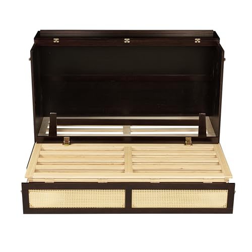 Queen Murphy Bed with Desk and Removable Shelves on Each Side, Murphy Bed Chest Murphy Bed Frame w/USB Port for Home Office, Studio or Guest Room