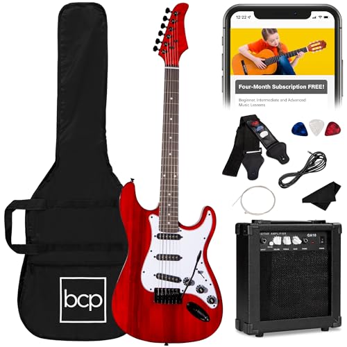 Best Choice Products 39in Full Size Beginner Electric Guitar Starter Kit w/Case, Strap, 10W Amp, Strings, Pick, Tremolo Bar - Sunburst