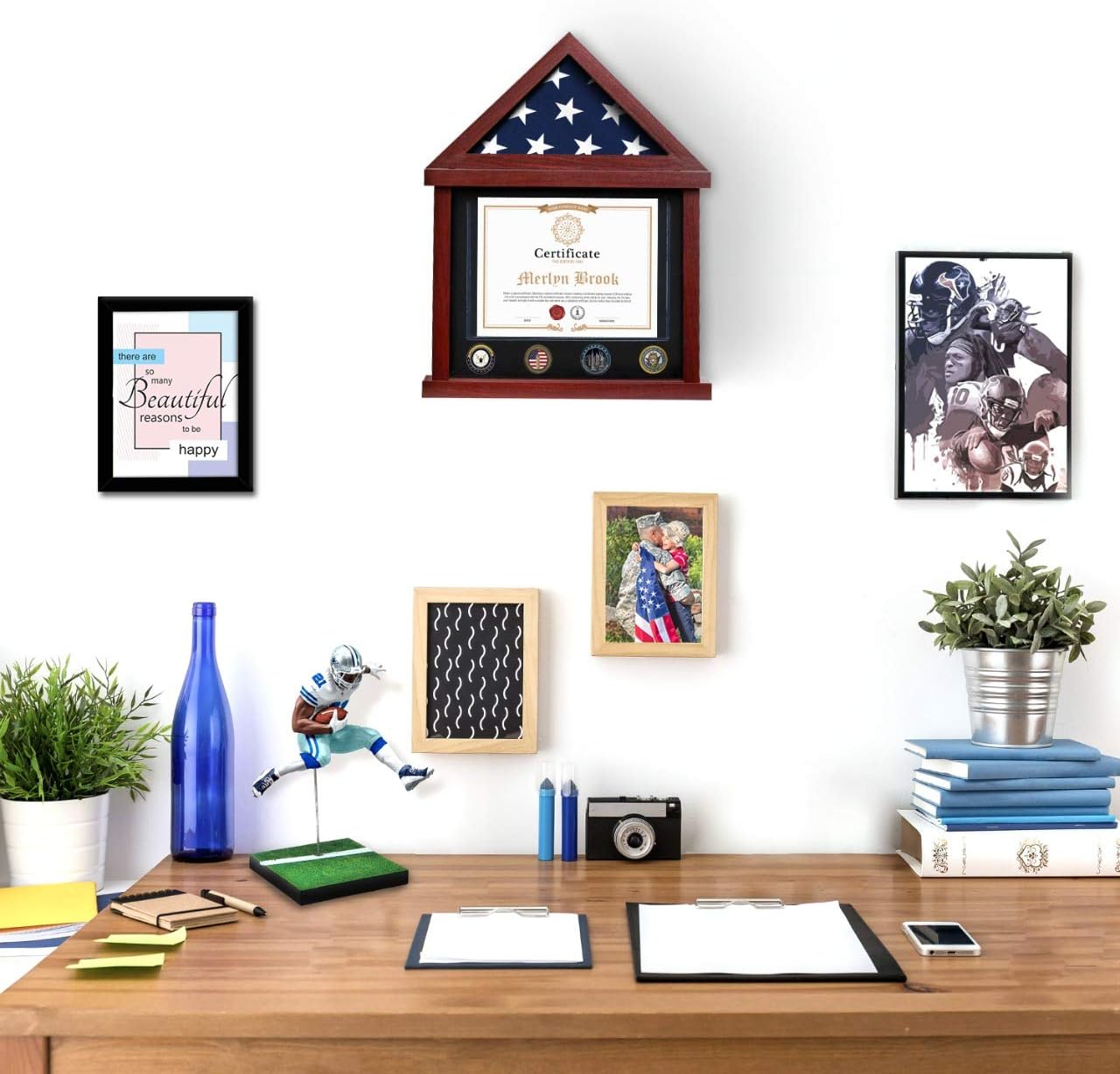 Flag Case Flag Display Case Military Shadow Box Flag and Certificate Display Case 95% Clear with Felt Lining Holder for Medal Certificate fits Folded