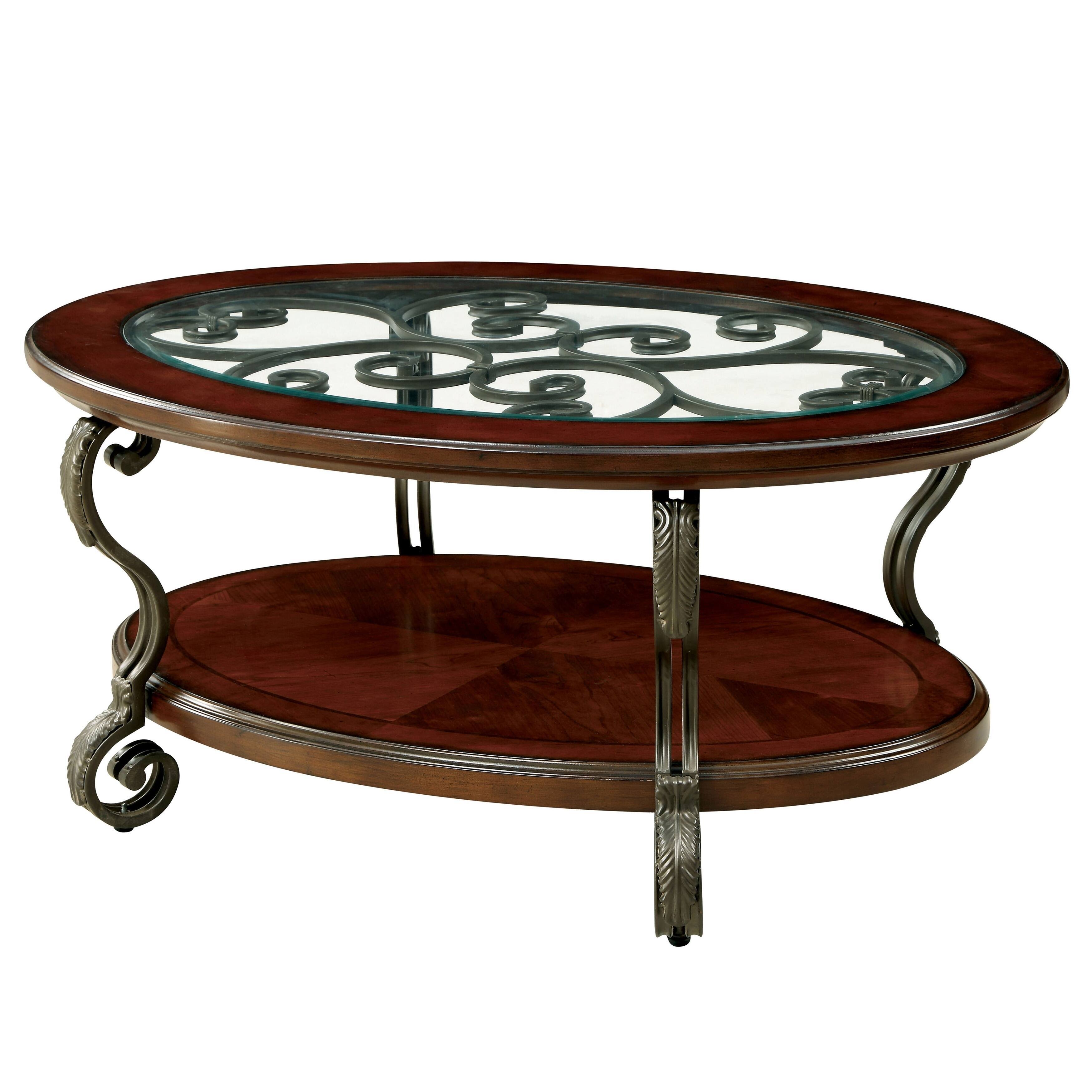 Furniture of America Raiz Traditional Cherry Oval Coffee Table, Brown