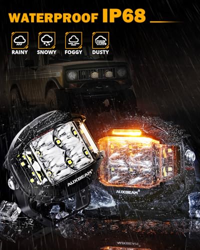 Auxbeam V-MAX Series 72W LED Pod Driving Lights, 4x2.5 Inch Rectangle Side Shooter Offroad Cube Spotlights with Amber DRL