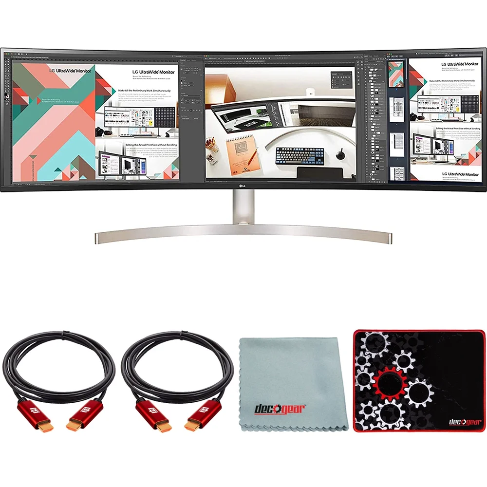LG 49WL95C-WE 49 inch 32:9 UltraWide Dual QHD HDR10 IPS Curved LED Monitor Bundle with Deco Gear HDMI Cable 2 Pack + Gamer Surface Mousepad + Screen