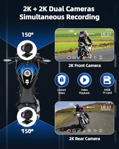 Motorcycle CarPlay & Android Auto 7 inch Motorcycle DVR Wireless Carplay Screen for Moto with Dual 2K Cameras GPS Navigation for Motorbike