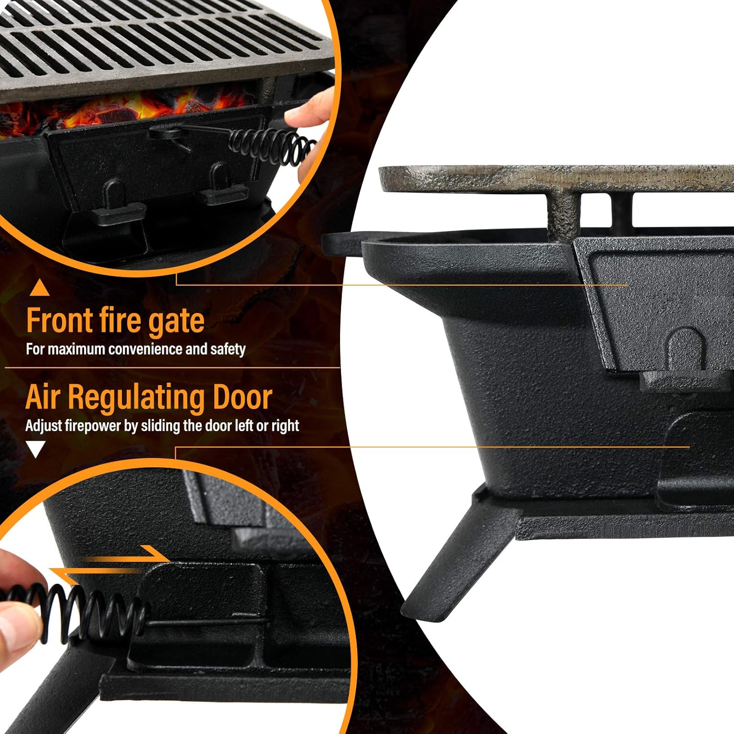 Giantex Charcoal Grill Hibachi Grill, Portable Cast Iron Grill with Double-sided Grilling Net, Air Regulating Door, Fire Gate
