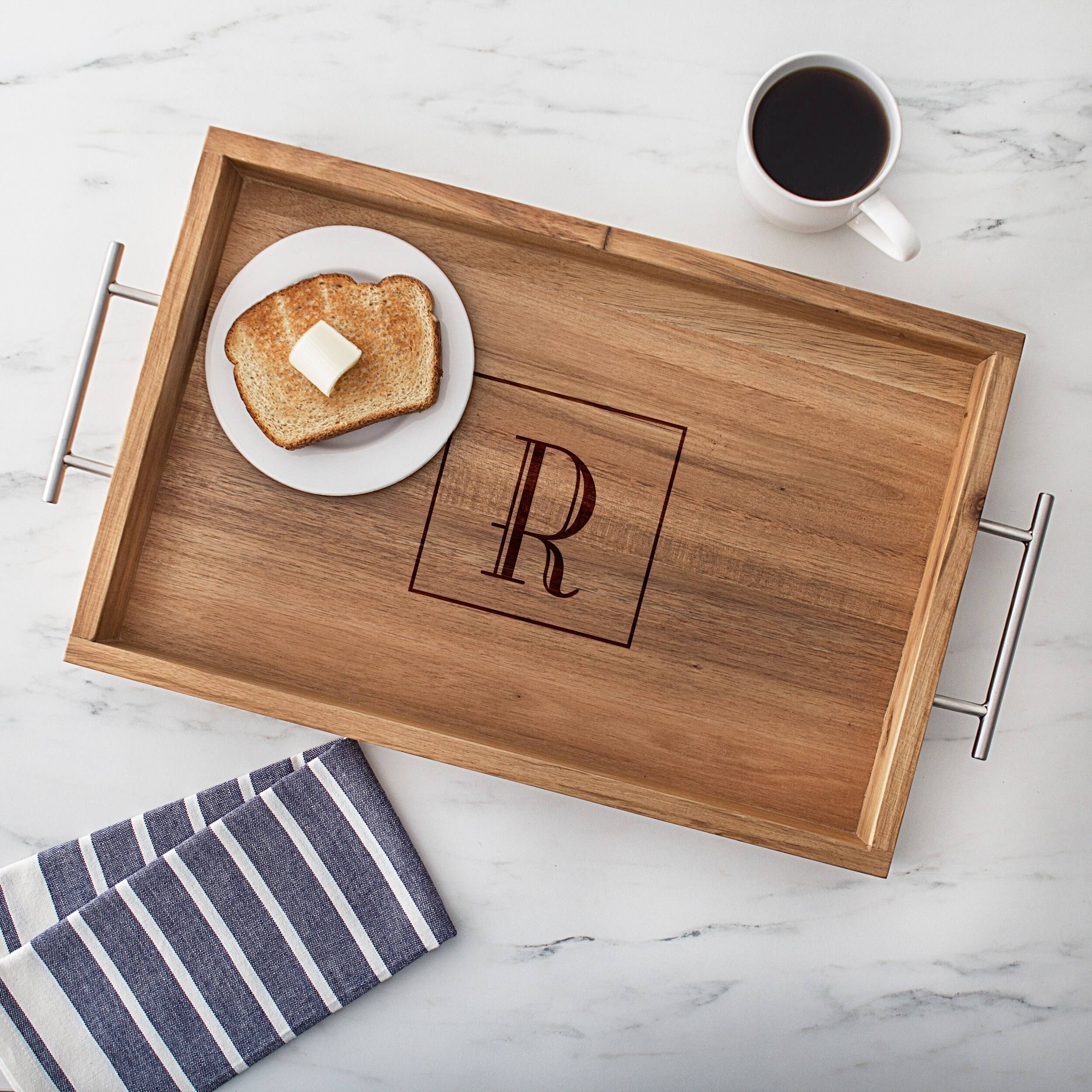 Cathy&s Concepts Personalized Acacia Tray with Metal Handles - I