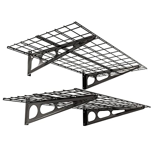 FLEXIMOUNTS 2-Pack 2x6ft Garage Shelving 24-inch-by-72-inch Wall Shelf Garage Storage Rack Floating Shelves, Black