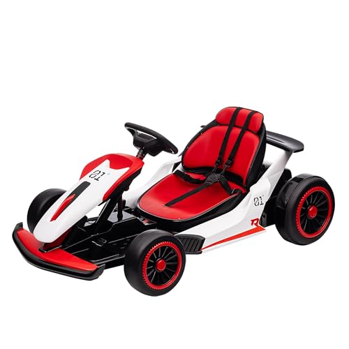 Go Kart, Electric Drift Kart Car with Adjustable Seat, 24V 7Ah Outdoor Ride On Toy, 2 * 200W Motor, 8.1 MPH, LED Lights