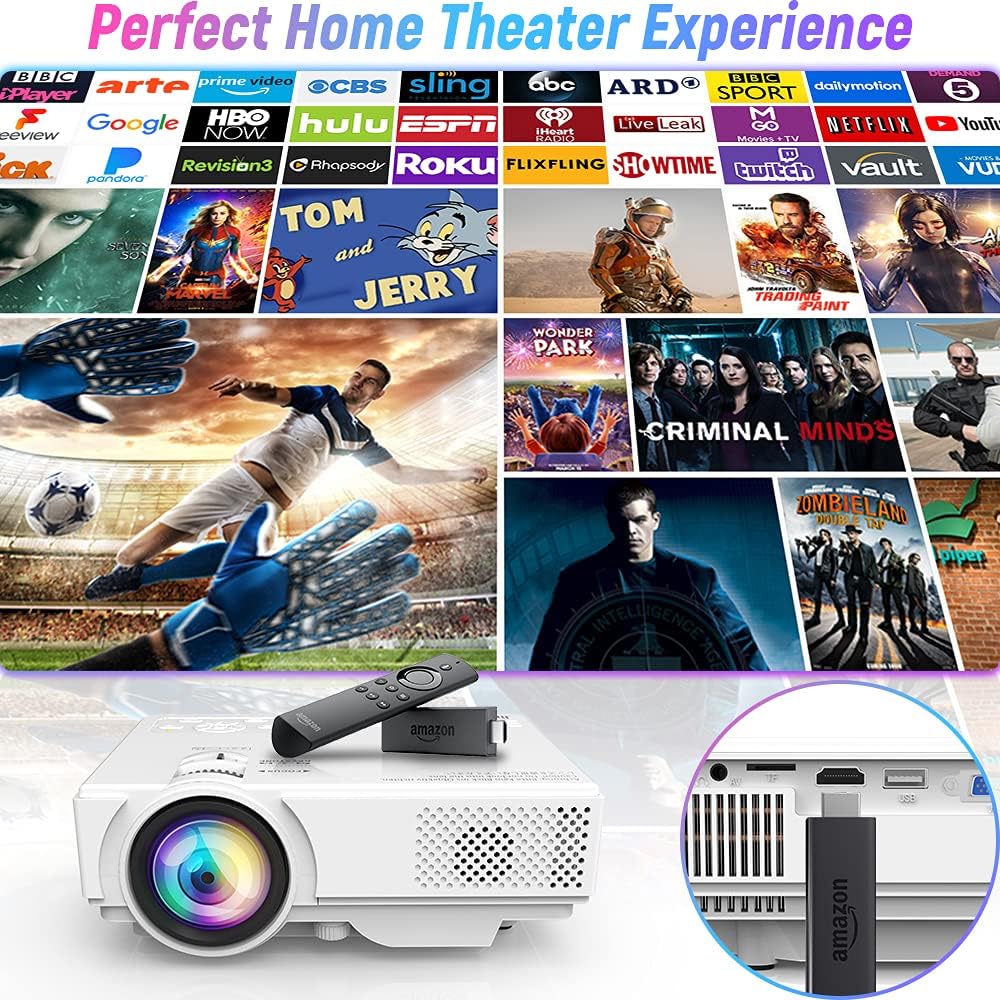 Projector with WiFi, 6500 Lumen Outdoor Projector, 1080P Full HD Supported Synchronize Smartphone Screen by WiFi/USB Cable for Home Theater