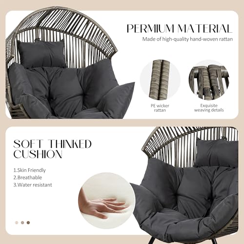 JAMFLY Egg Chair Wicker Outdoor Chairs, Oversized Patio Chair Oversized Lounger Chair with Cushion for Indoor Living Room, Bedroom
