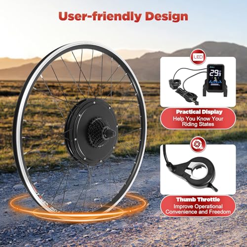 48V 1000W Rear Hub Motor Electric Bike Conversion Kit for 28/29 Inch/700C Rear Wheel Drive Engine Ebike Conversion Kit with LCD Display&Pedal Assist