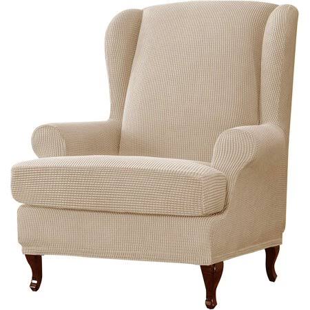 Subrtex 2-Piece Stretch Wingback Chair Covers Textured Grid Furniture Cover - Camel