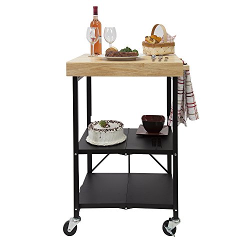 Origami Folding Kitchen Cart on Wheels, 3-Tier Foldable Rolling Cart - Chefs Outdoor Cart for Wine and Food, Microwave Cart, Plating Shelf