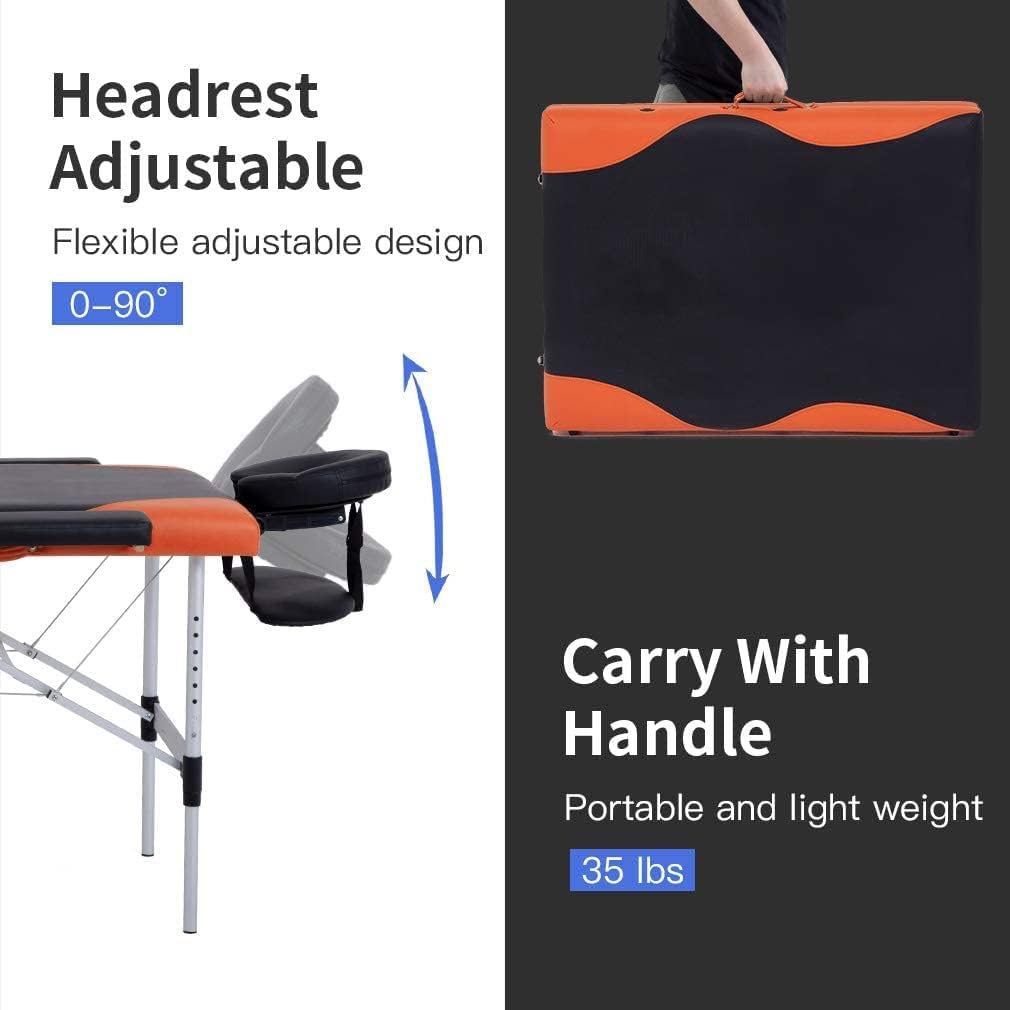 Massage Table Massage Bed Spa Bed 84 Inch Height Adjustable 3 Fold Aluminium Massage Table W/ Face Cradle Carry Case Portable Facial Salon Tattoo Bed