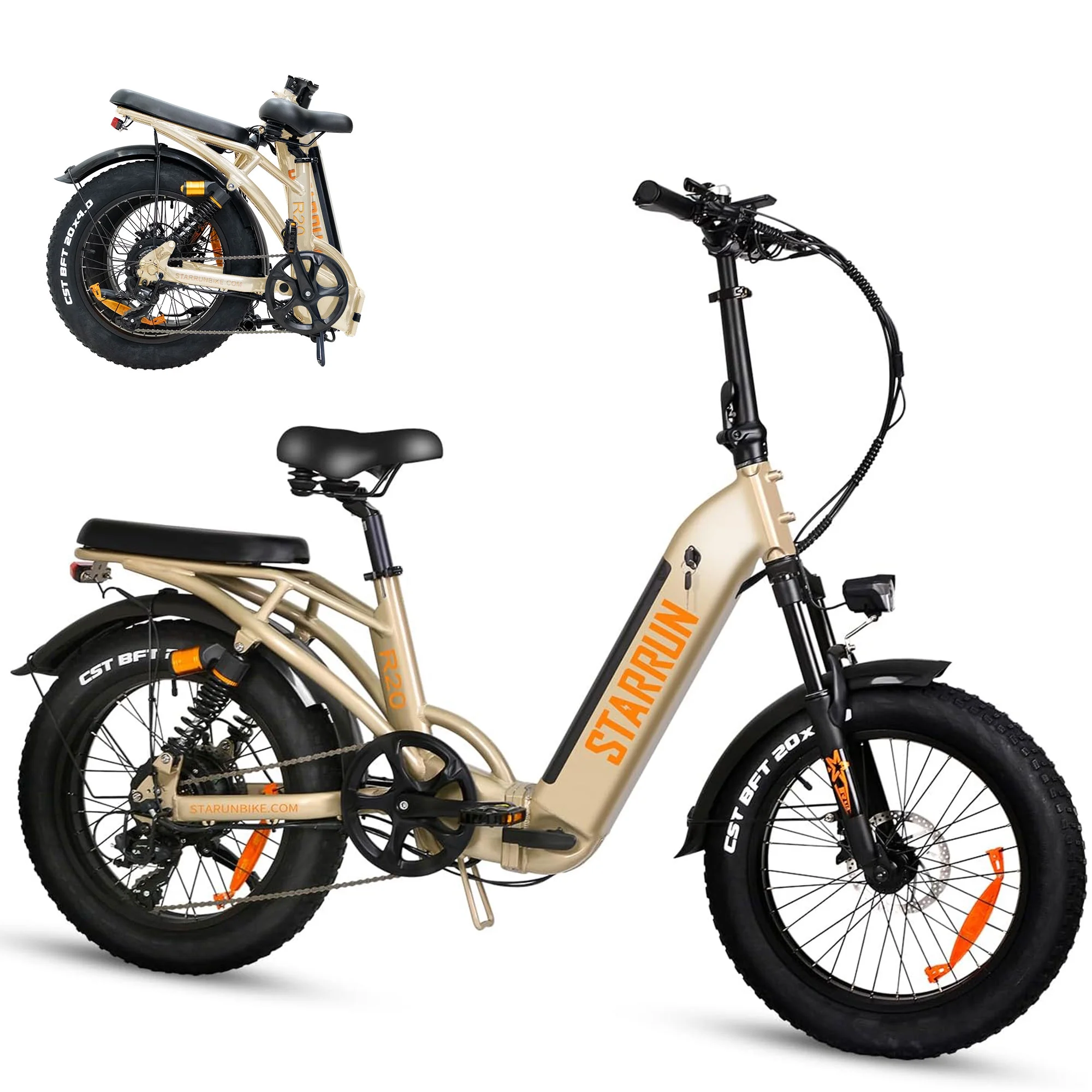 Electric Bike Full Suspension E-Bikes for Adults 750W 48V 20Ah Removable Lithium  Battery 4.0" Color Display 7 Speed 20'X4.0 Fat Tire Folding