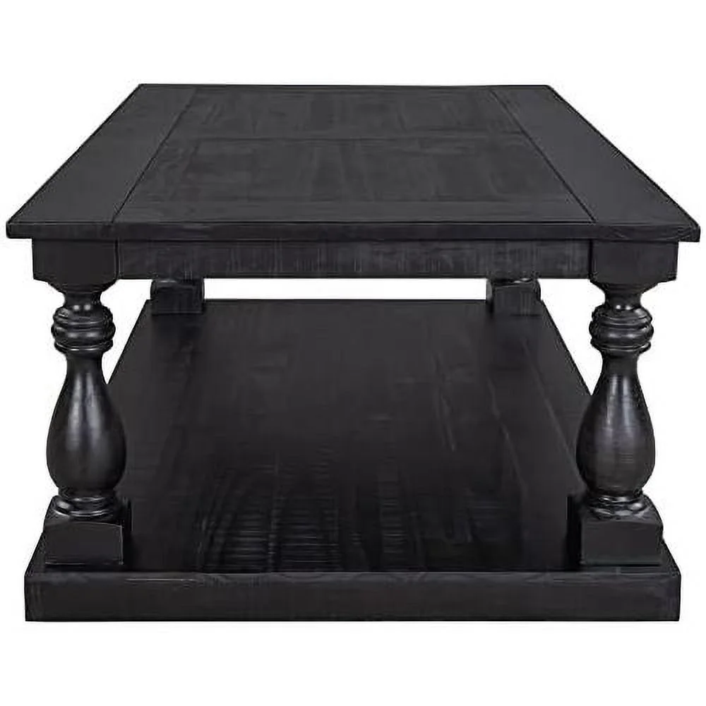 Rustic Floor Shelf Coffee Table Farmhouse Rustic With Storage Shelf For Living Room,Solid Pine Wood,Black