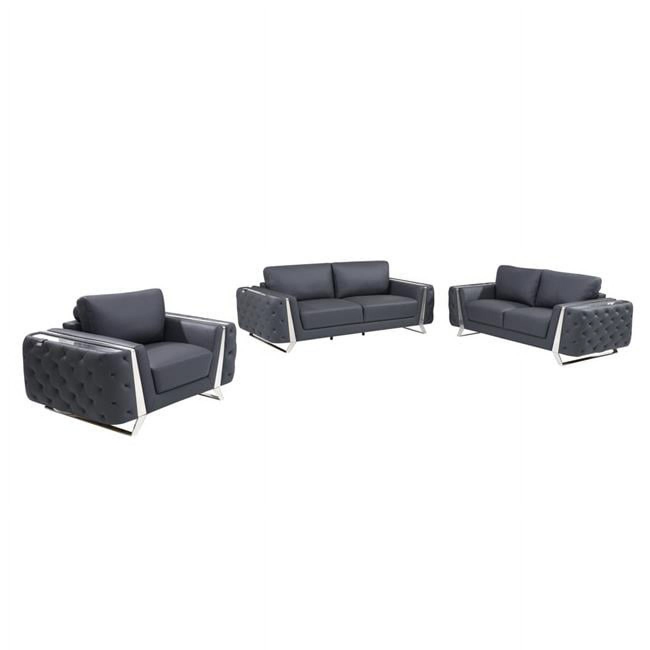HomeRoots 518558 Genuine Leather Six Person Seating Set, Dark Gray - 3 Piece