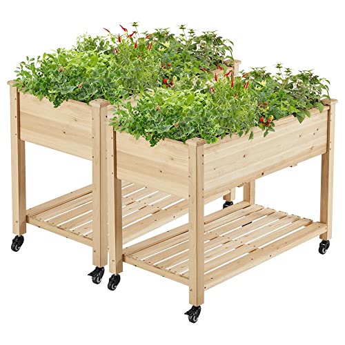 Yaheetech 42x23x33in Wooden Raised Garden Bed with Wheels Horticulture Flower Planter Boxes Elevated Vegetables Growing Bed for Grow Herbs and