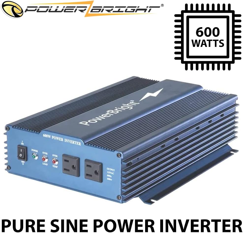 PowerBright 24 Volts Pure Sine Wave Power Inverter 300 Watt, True Sine Continuous 24 Volt DC to 120 Volt AC - Perfect for an Emergency, Hurricane