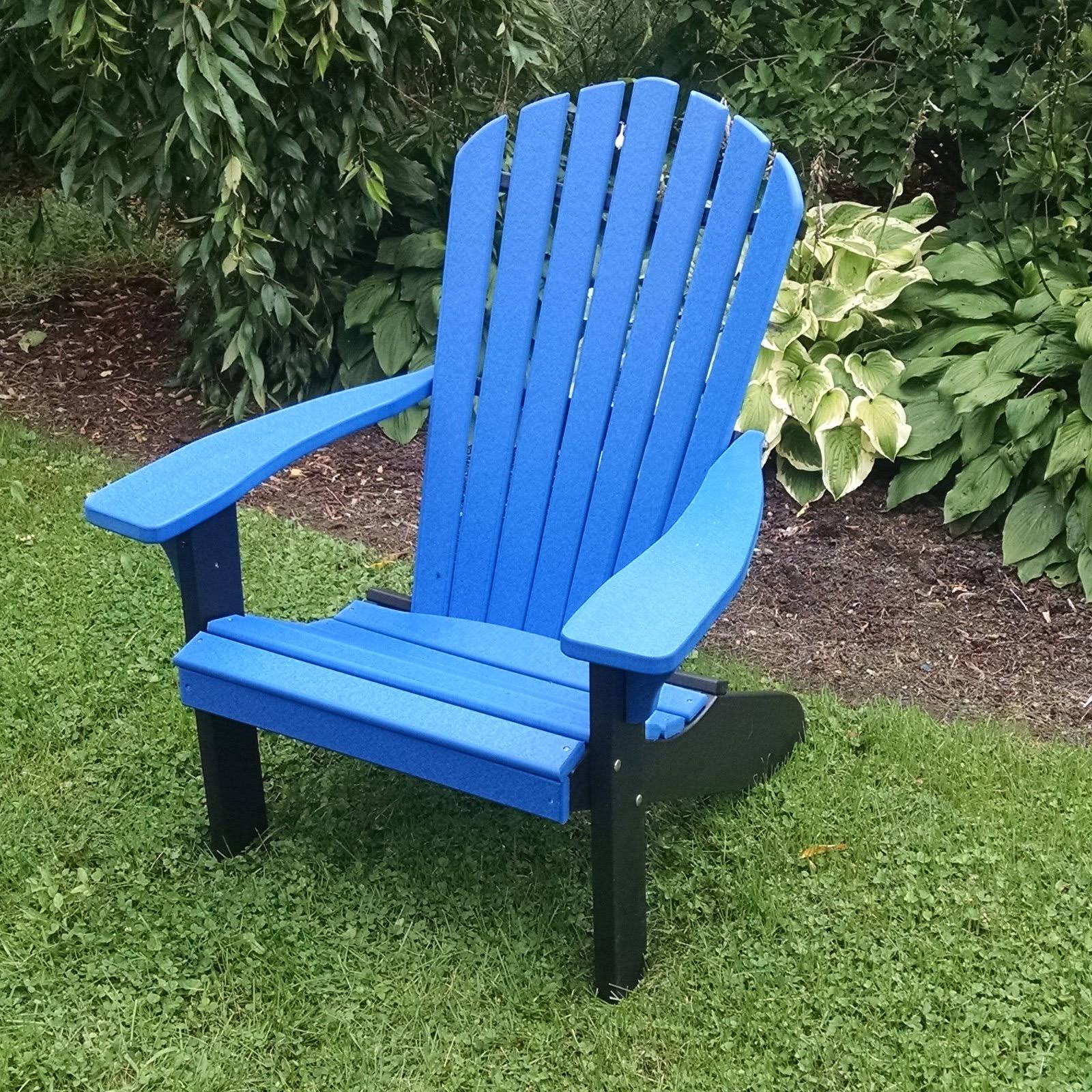 A u0026 L Recycled Plastic Two-Tone Fanback Adirondack Chair, Blue
