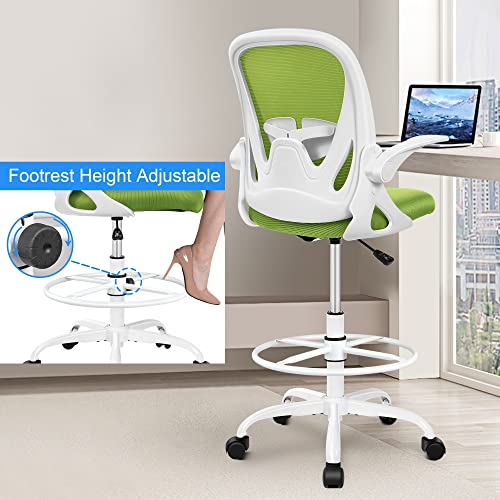 Primy Drafting Chair Tall Office Chair with Flip-up Armrests Executive Ergonomic Computer Standing Desk Chair with Lumbar Support and Adjustable