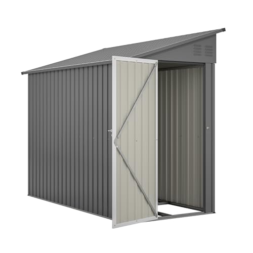 4×8 FT Outdoor Metal Storage Shed,Heavy-Duty Lean to Storage Shed with Floor Base,Garden Tool Metal Storage House W/Lockable Door and 2 Air Vents