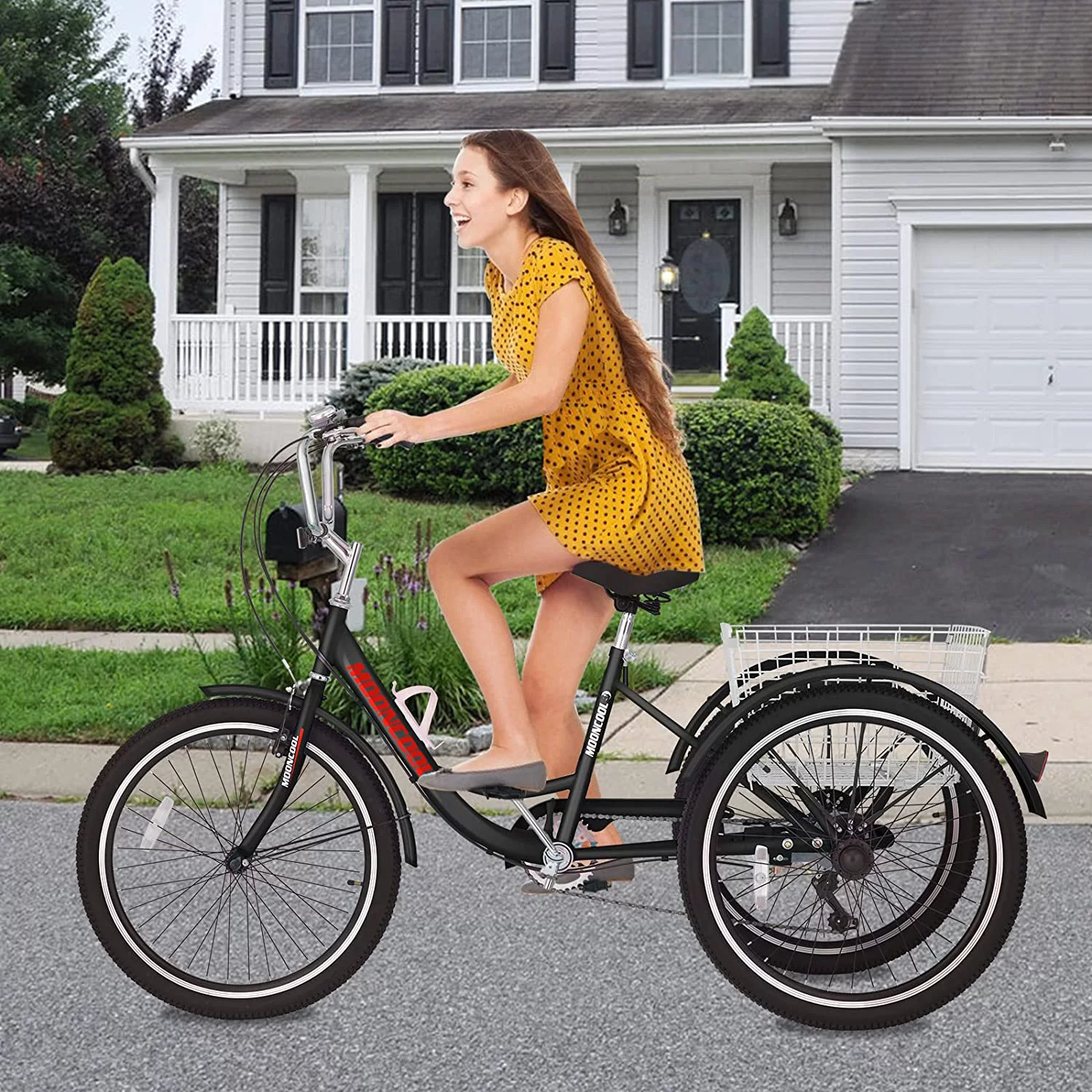 Docred Adult Tricycle 7 Speed 24 Inch Three Wheel Bike Cruiser Trike for Men/Women/Seniors