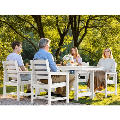 SERWALL Outdoor HDPE Dining Table Set, 7-Piece Outdoor Dining Table Sets with Umbrella Hole Cut-Out Table and 6 Chairs, Gray