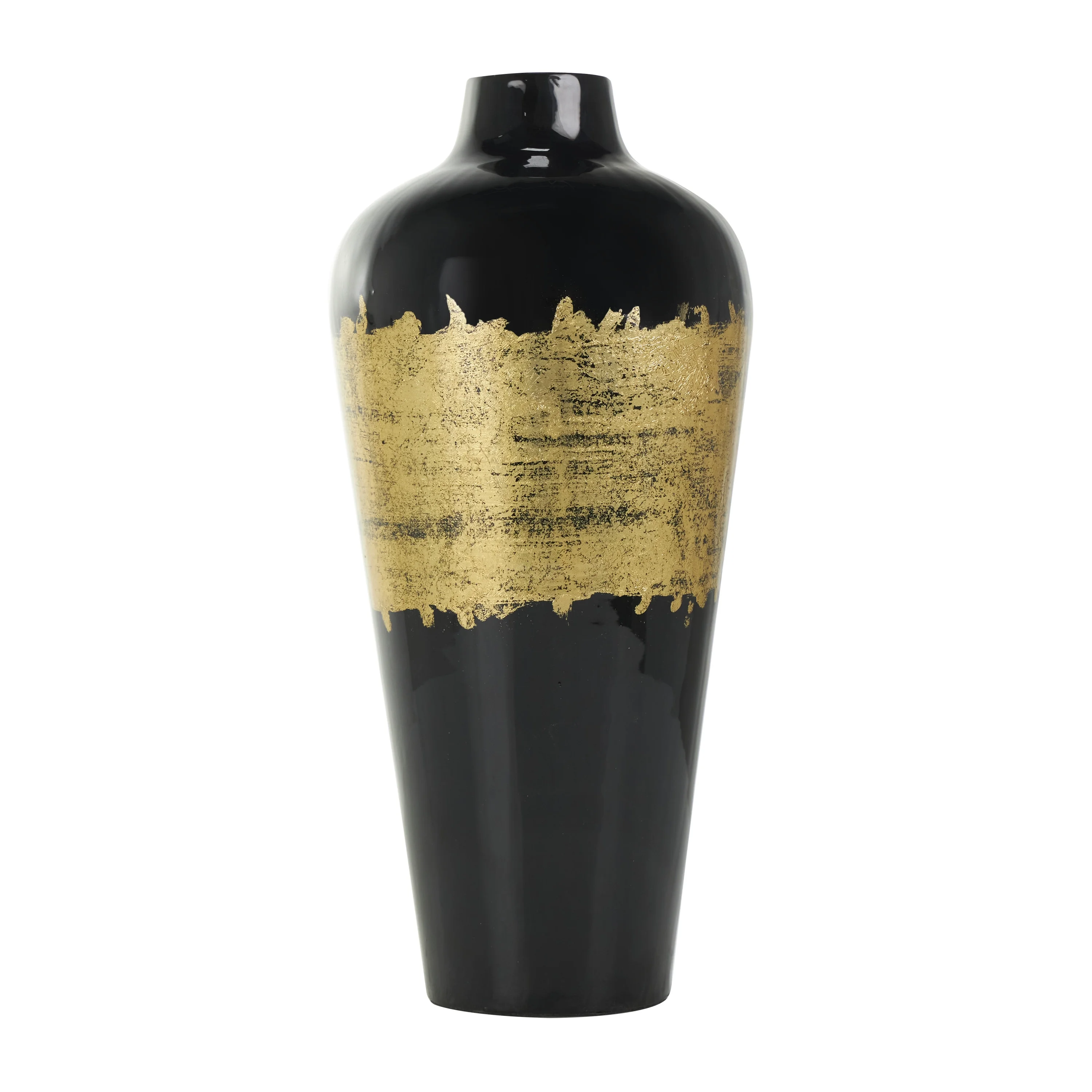 DecMode 16" Abstract Black Metal Vase with Gold Detailing