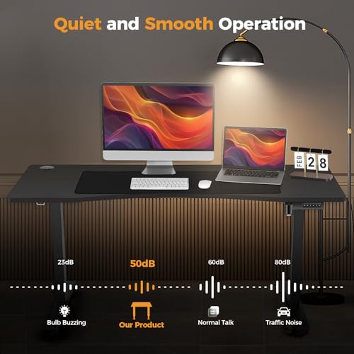 Electric Standing Adjustable Height Desk 55'' x 24''Sit Stand Desk with Charging Station, 2 USB Ports, 3 Power Outlets, 4 Caster